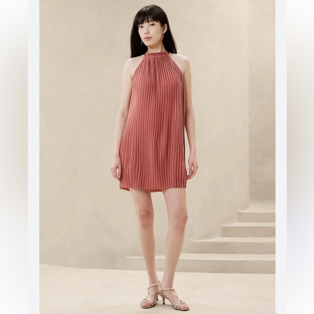 NWT Banana Republic Pleated Halter Mini Dress - Rust